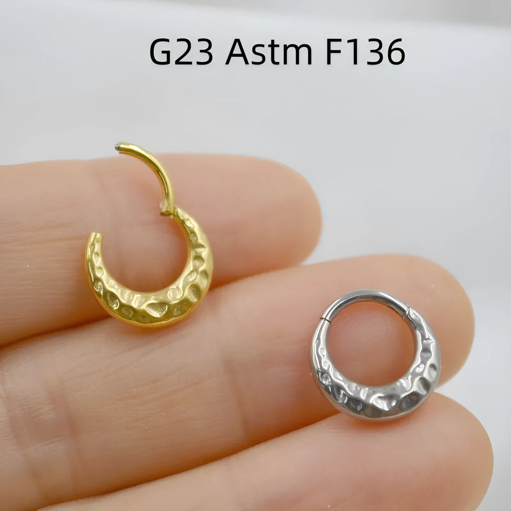 Titanium alloy ASTM F136 concave-convex carved nose ring in gold or silver colour.