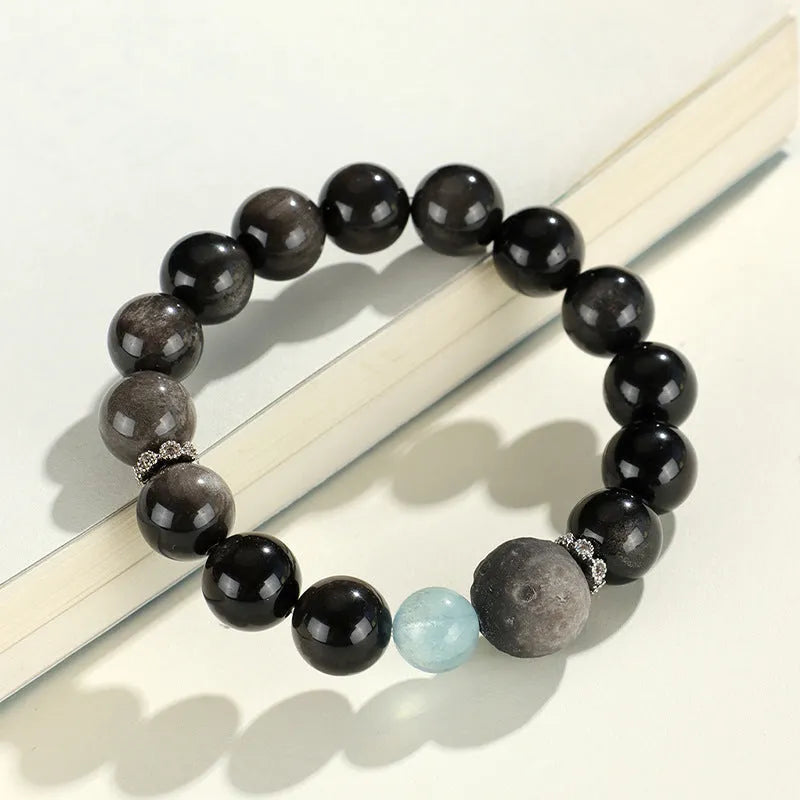 Silver stone fox crystal beaded bracelet with electroplated finish and mixed crystal colours