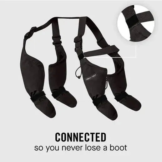 Black waterproof dog shoes with a strap closure and non-slip soles, shown in size L.