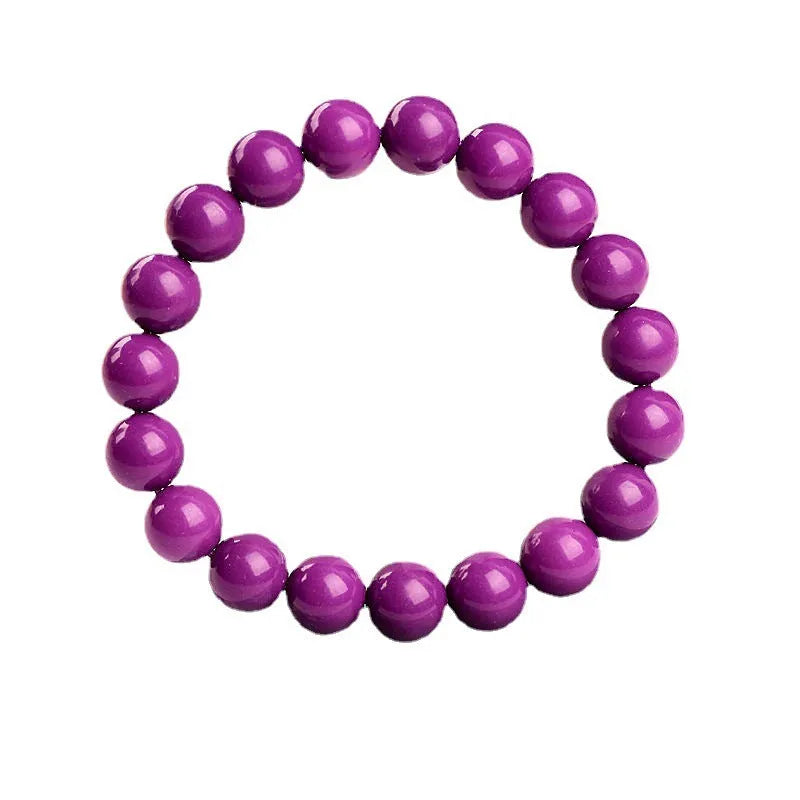 Jiuya purple mica crystal bracelet showing polished beads in a single circle design on a wrist.
