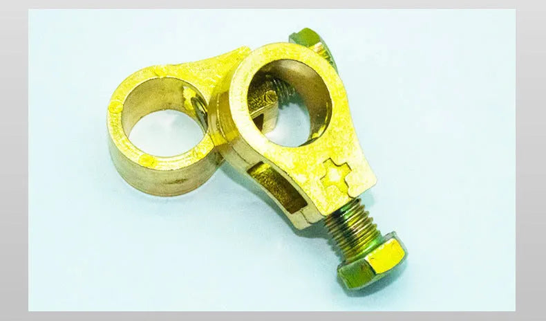 Pure copper battery wiring clamp with a patented clip for car and card battery terminals.