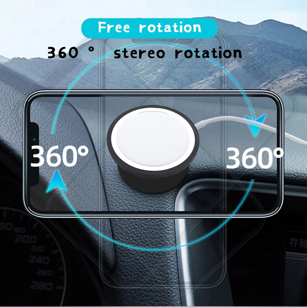 Black plastic car magnetic mobile phone holder with snap-in mount for air vent or dashboard use