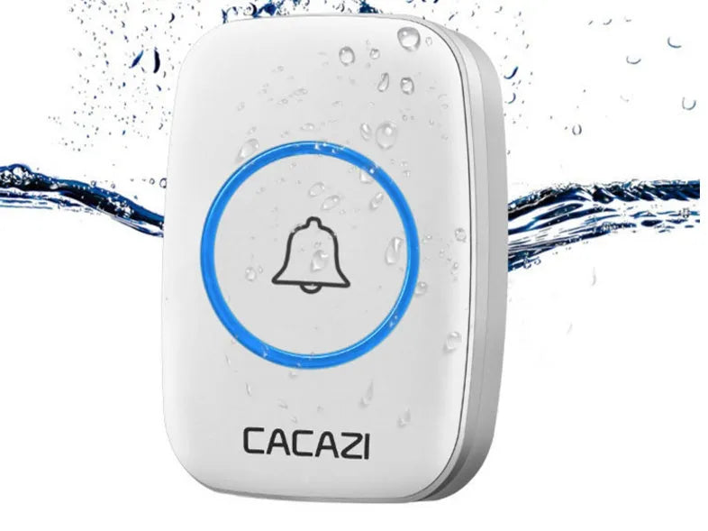 Wireless doorbell transmitter and plug-in receiver unit with 300m range and 36 melody options.