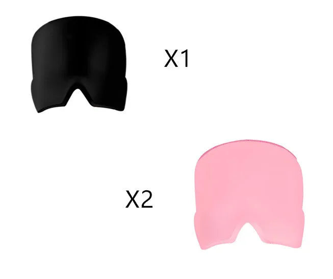 Black elastic cloth cooling gel eye mask for headache relief showing adjustable fit