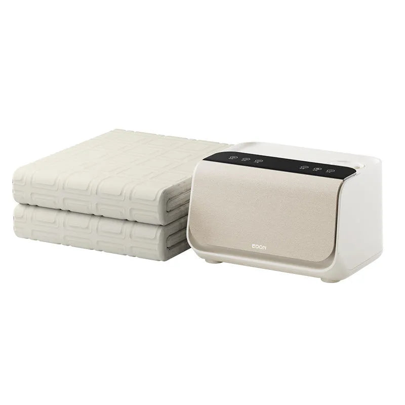 Aideng white electric water blanket with smart host unit shown on bed