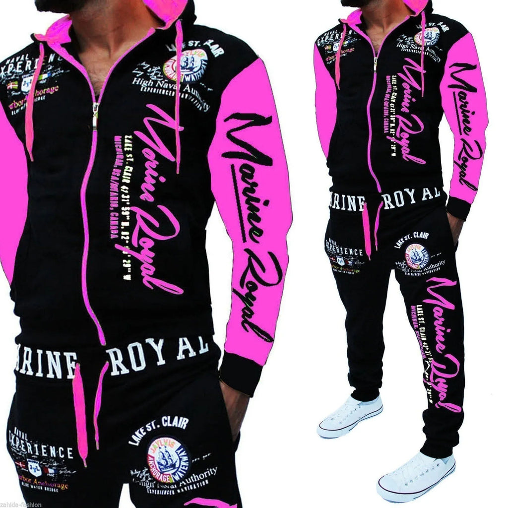 Men's polyester tracksuit set with zipper top and matching pants in green colour