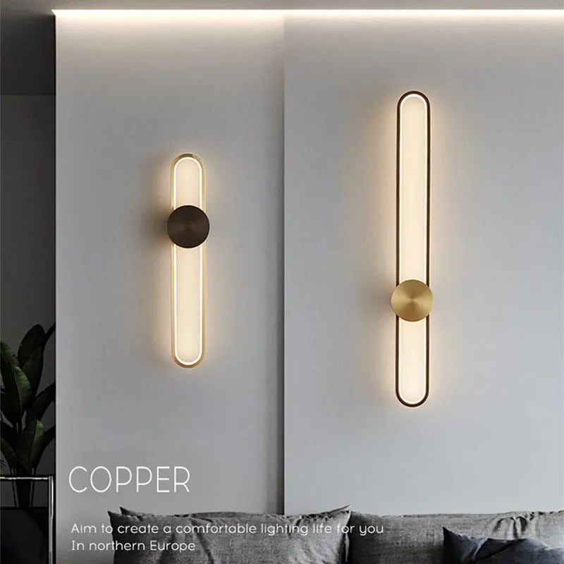 Modern minimalist round wall lamp with iron shade in black or gold finish, 60cm diameter