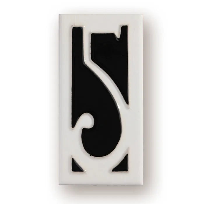 Handmade retro-style ceramic doorplate with enamel number, shown in 76mm by 152mm size.