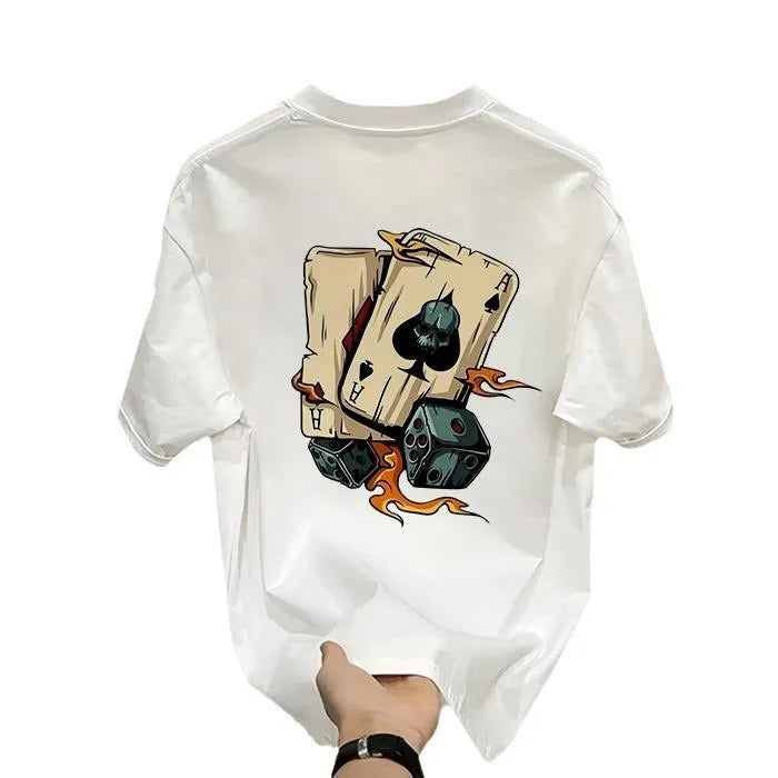 A plain black or white heavyweight cotton men's short-sleeved T-shirt