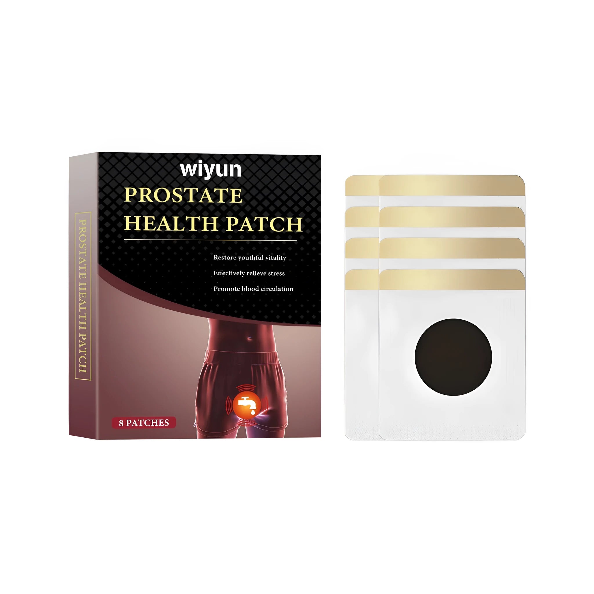 Men's herbal prostate patch pack containing 8 patches with wormwood and ginseng formulation