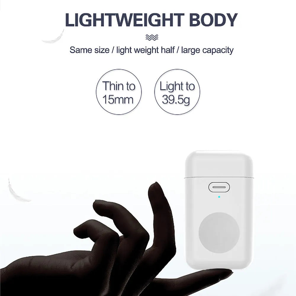 White mini wireless charger for Apple Watch with magnetic pad and Micro USB port on compact plastic casing
