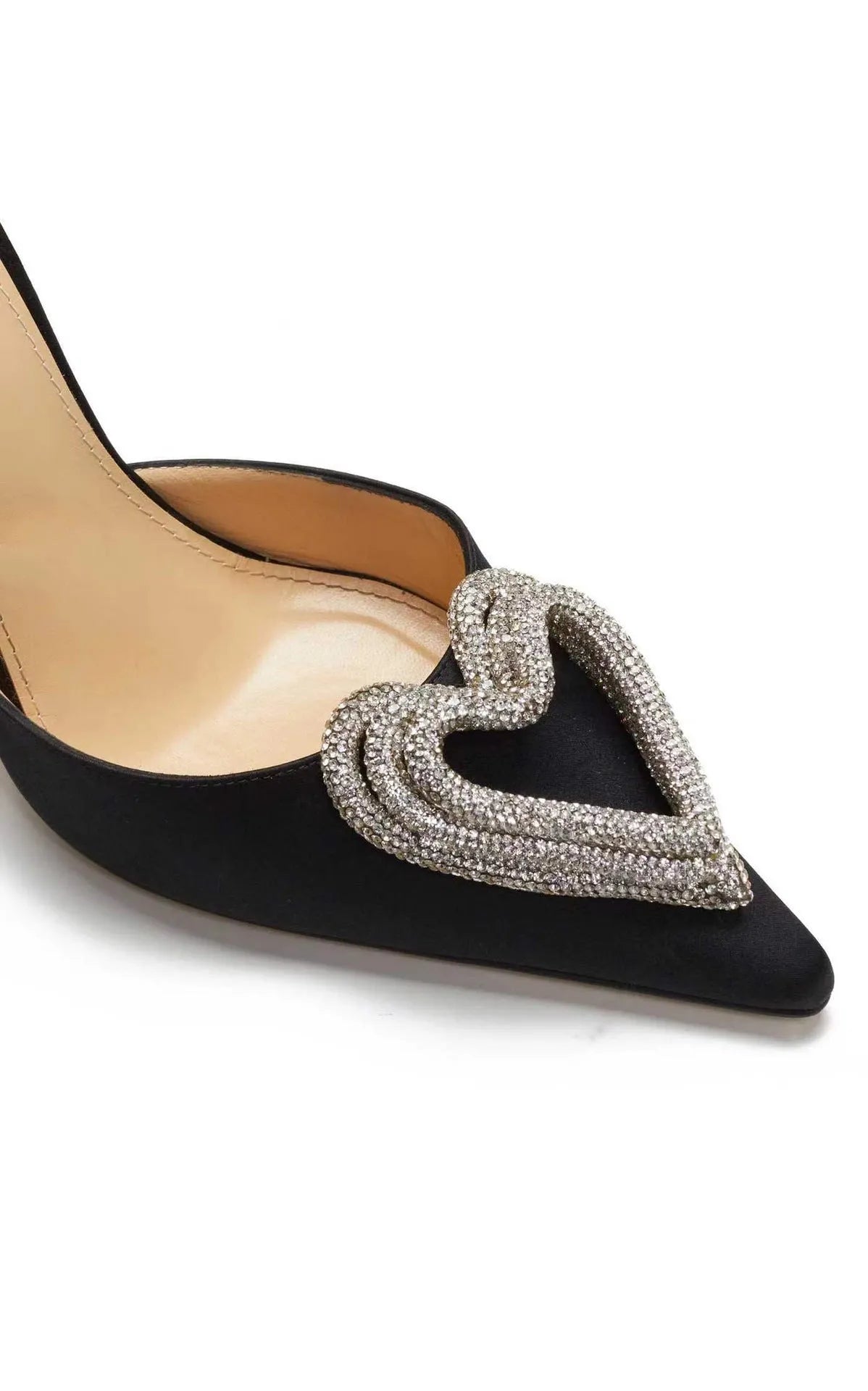 Women's pink satin sandals with heart rhinestone decoration and adjustable winding tape straps