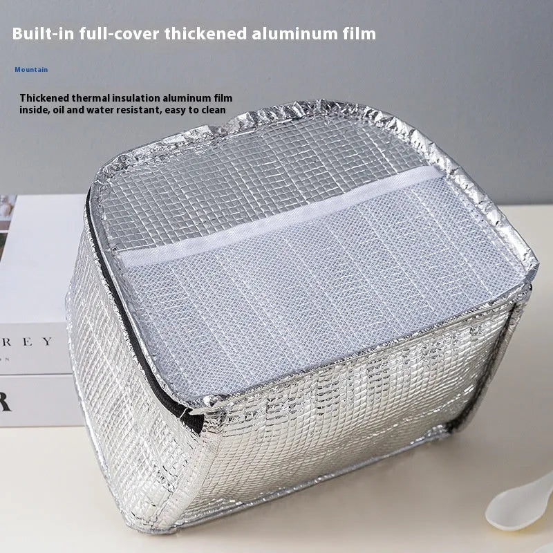 Insulated lunch box bag in textured cloth with large capacity for bento containers