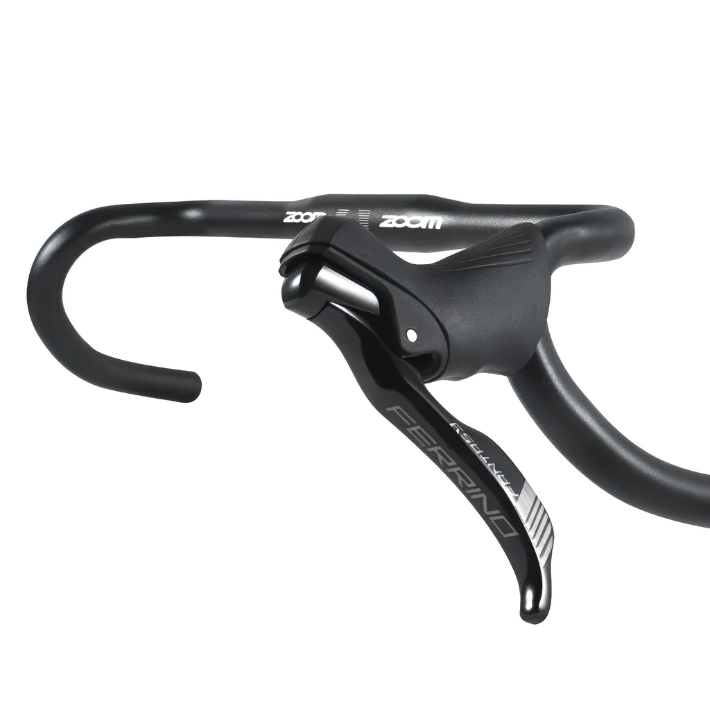 Black aluminium road bike bent handlebar showing 420mm width and 31.8mm clamp diameter