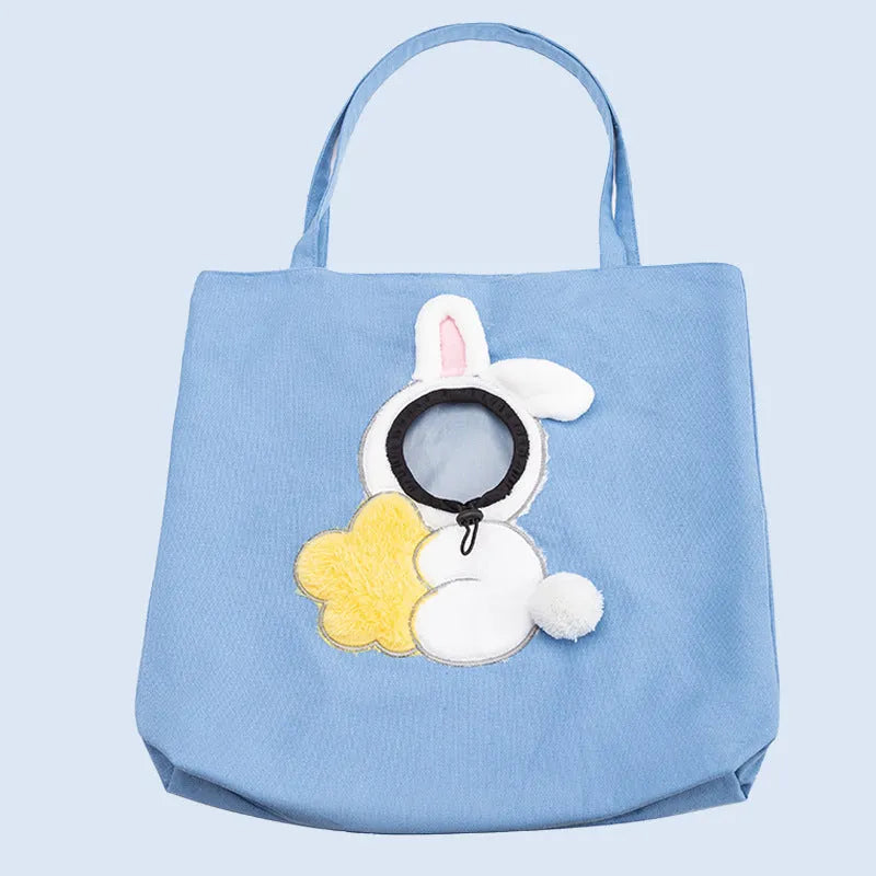 Canvas pet carrier bag with safety zippers and elastic side opening for cat or dog transport