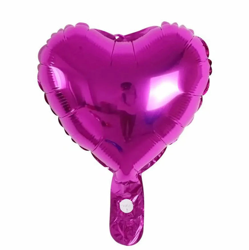 Set of five shiny metallic peach heart-shaped aluminium foil balloons in red and silver
