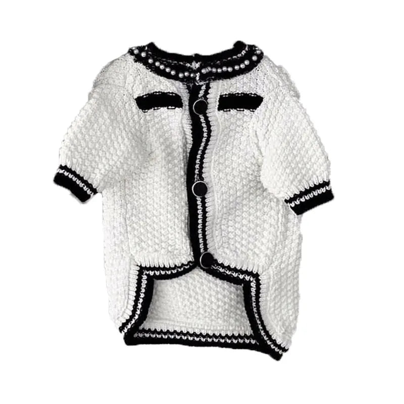 Korean style puppy clothes pearl collar sweater for small dogs in black or white with princess design