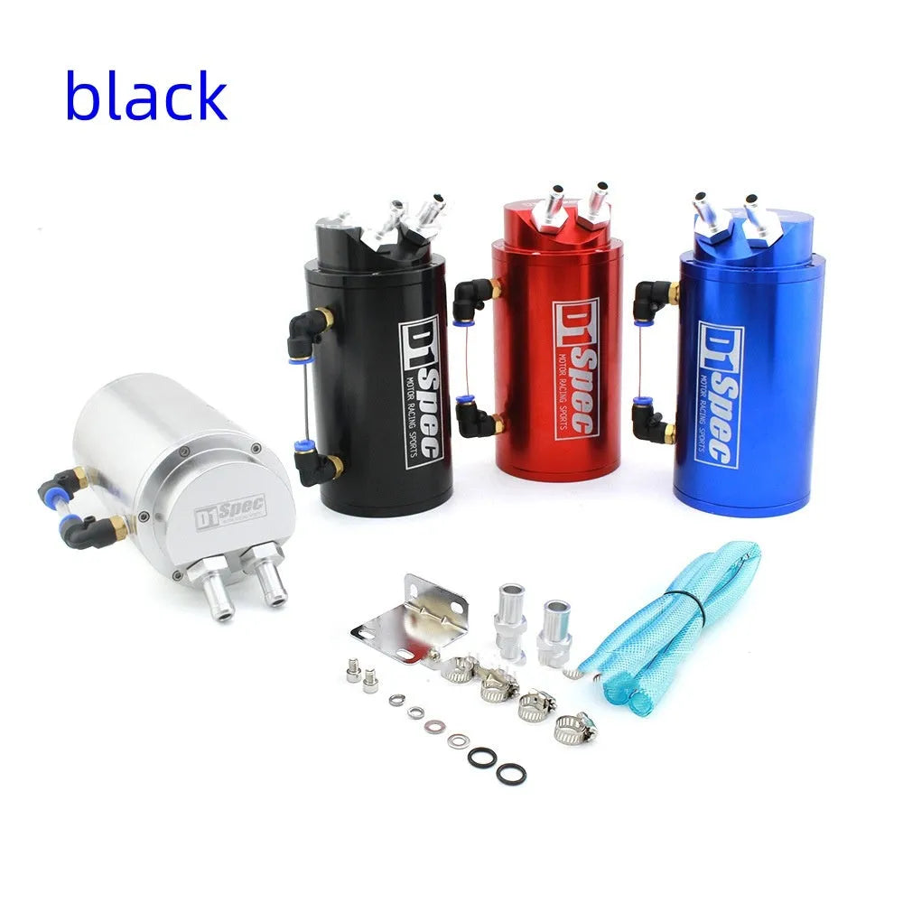Car modification oil catch tank in choice of black, blue, red, or silver colour with square or round design