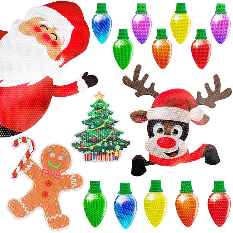 Christmas magnetic reflective light bulb set with 24 bulb shapes and 12 connecting wires on metal surface