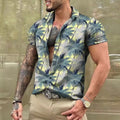 Man wearing a loose-fit short sleeve floral print shirt in a cardigan style