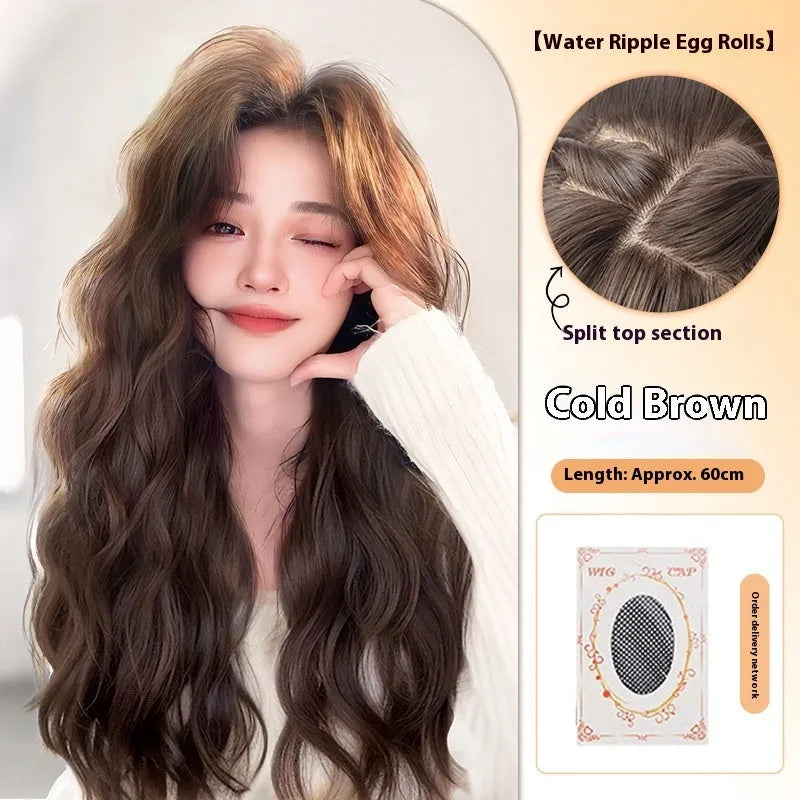Female full head wig with long curly hair and side bangs in high temperature fibre