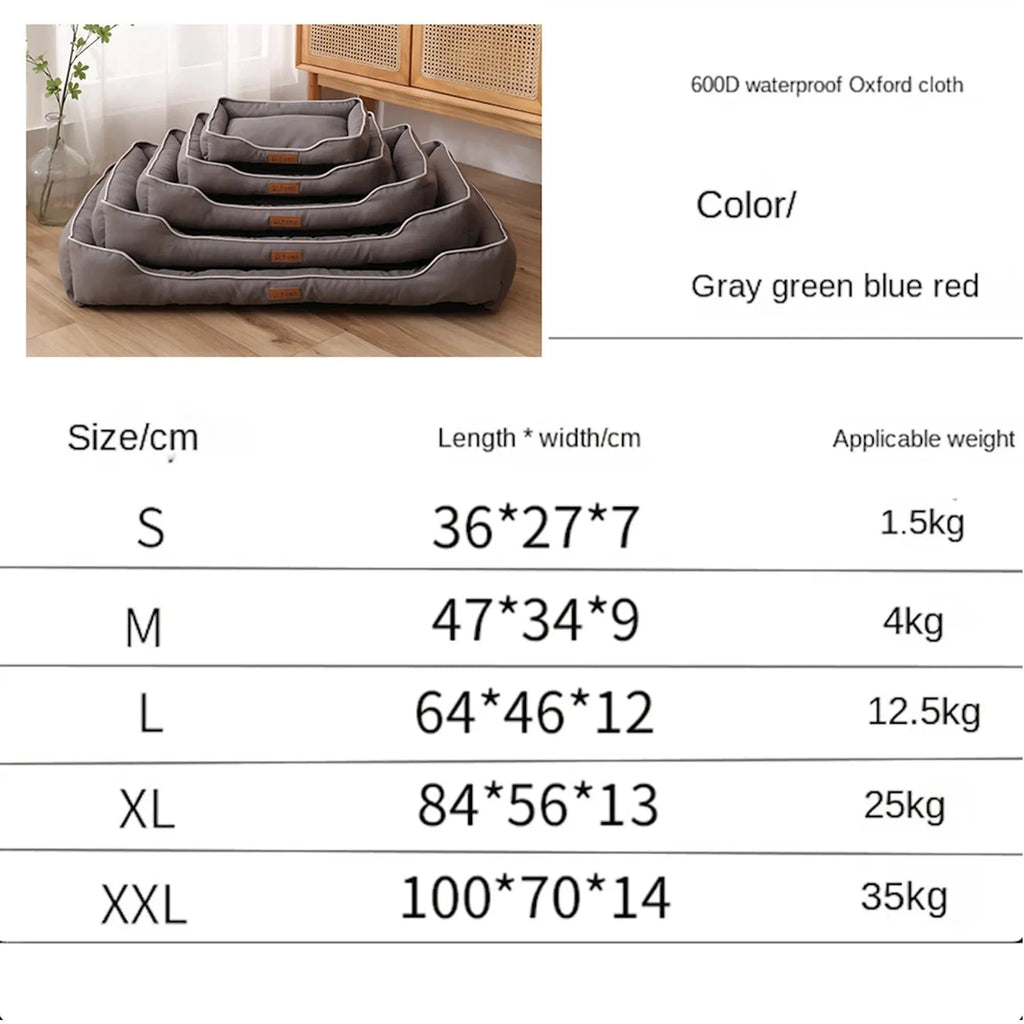 Grey waterproof Oxford cloth dog sofa bed with a high-rebound cushion, shown in a medium size.