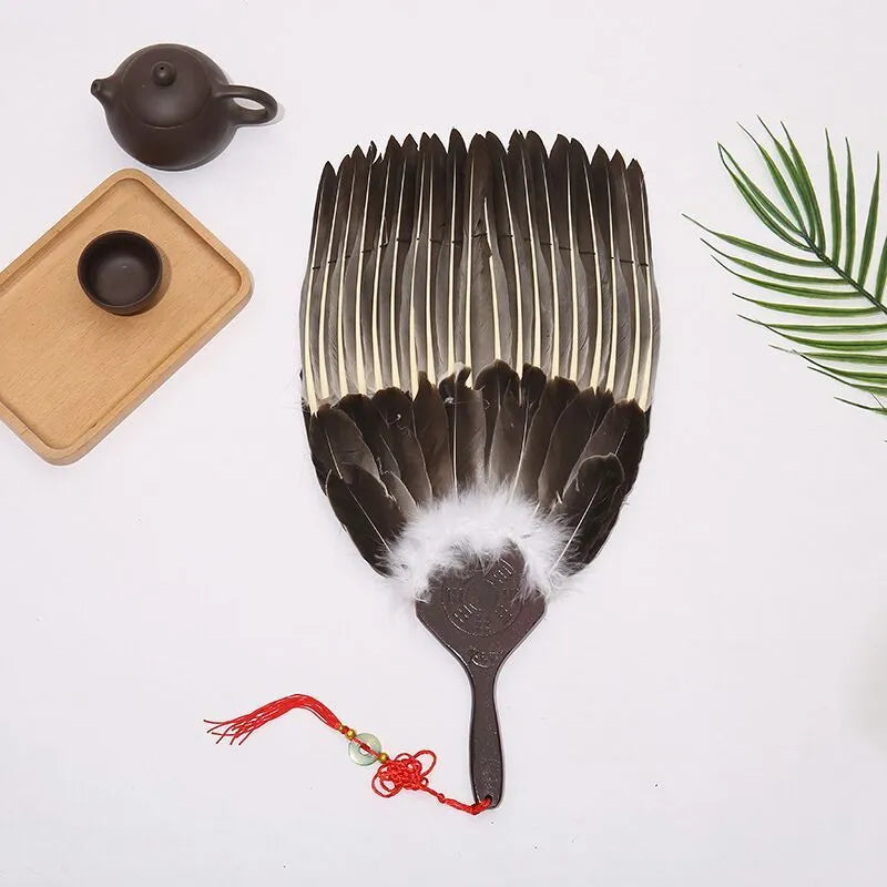 Handmade three-layer feather craft fan 33cm Zhuge Liang style with feather layers