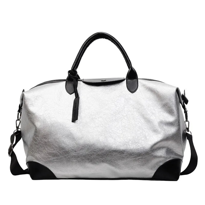 Large Capacity Hand-carrying Short Travel Travel Bag For Women PU Material Breathable Ultra-light Wear-resistant Burden-reducing 36-55L Black Silver