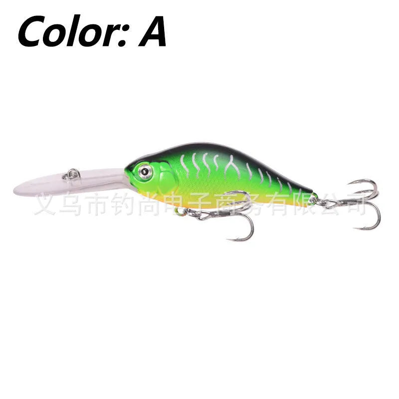 Little Fat Man deep diving minnow fishing lure with long lip, showing colour options.