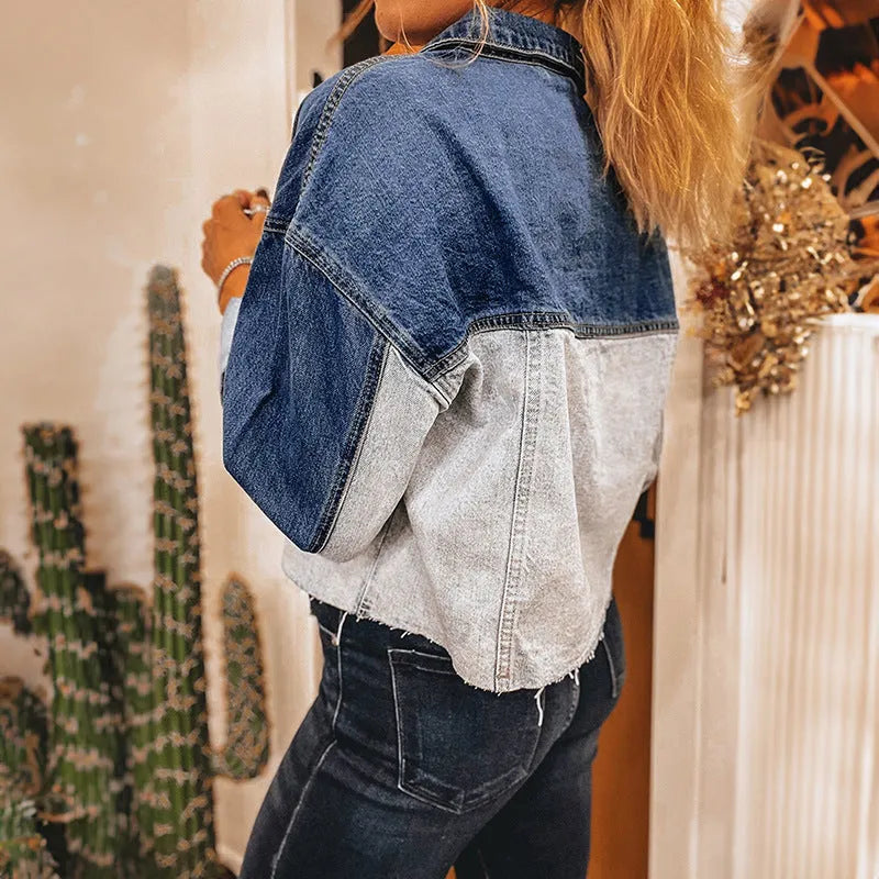 Women's loose fit denim coat with multi-buckle detailing in cotton fabric