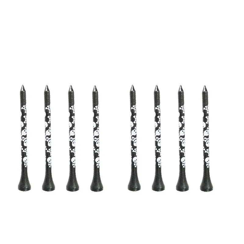 Black bamboo golf dowel pins with skull print in 70mm and 83mm lengths