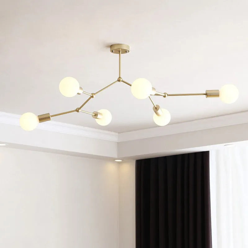 Iron Nordic-style chandelier ceiling lamp with multiple light heads, in black or white.
