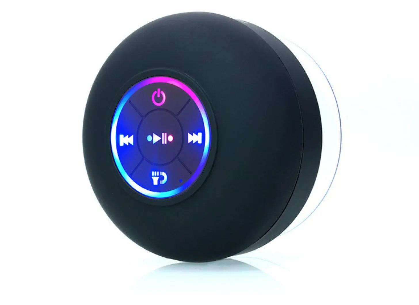 Large suction cup waterproof Bluetooth audio system with LED light in six colour choices