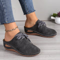 Women's lace-up baotou slippers with hollow out wedges in suede and rubber