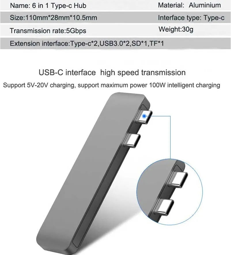 USB Type C Hub Adapter Compatible with Apple iPhone 15 Pro Max Plus, 8-in-1 USB C Hub with 2 USB 3.1 Type-C Ports, PD 3.0 Power Delivery Charging, USB 3.0 Data Transfer, SD and TF Card Reader, Silver Grey