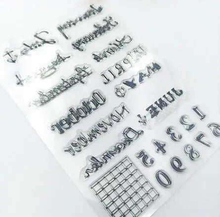 Transparent silicone rubber stamp with a raised vintage digital table clock design.