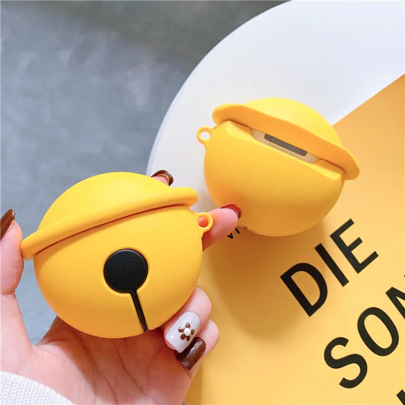 Yellow silicone AirPods case with bell design for 1st and 2nd generation headphones