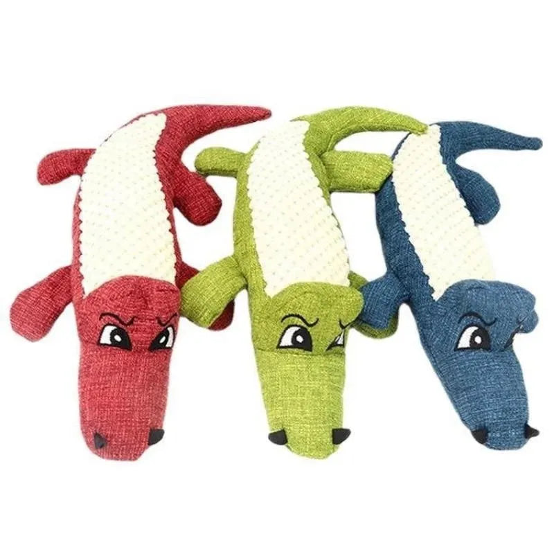 Blue, green, and red pet plush toy with corn grid texture for biting and chewing