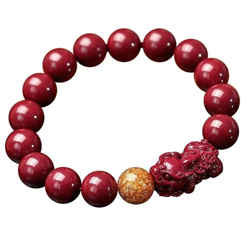 Purple gold sandstone cinnabar bracelet with Year Of Fate totem pattern in three bead sizes