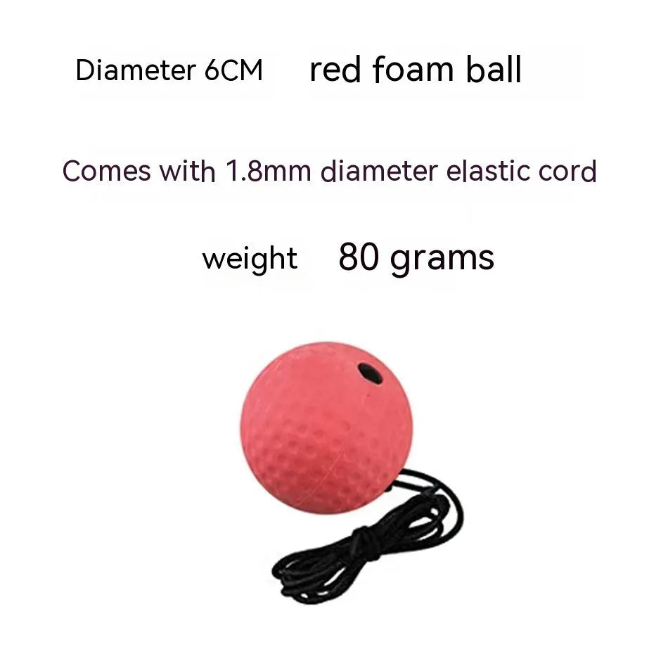 Head-mounted boxing reaction training ball set with PU balls, rubber ball and two headbands on a neutral background.
