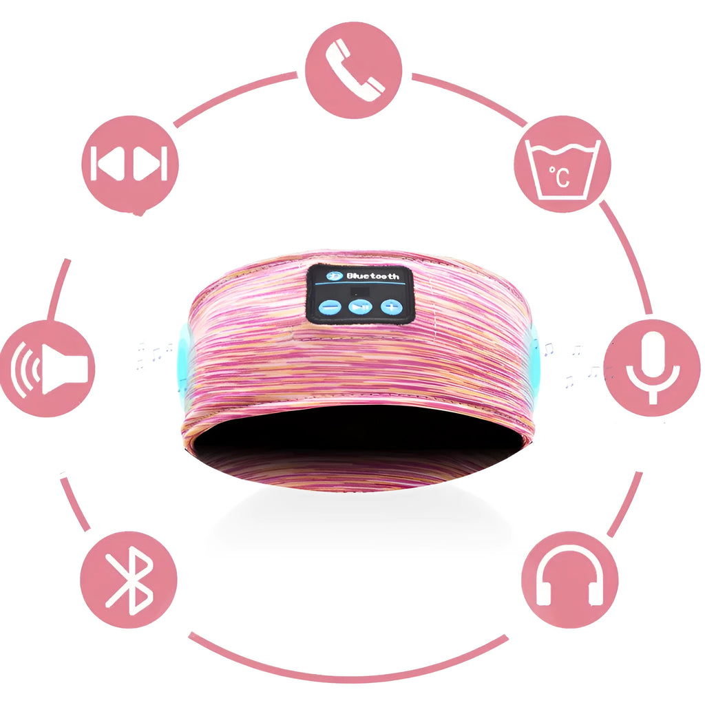 Pink wireless Bluetooth headband eye mask headset with music label pattern for hands-free calls