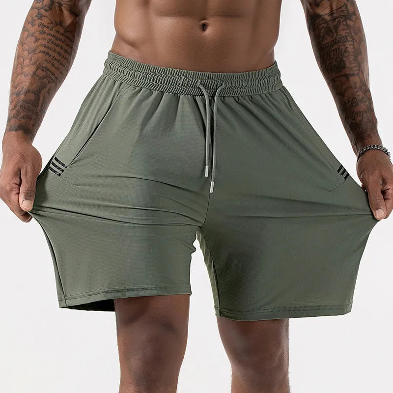 Men's Ice Silk quick-drying shorts nylon breathable black high waist drawstring cropped sports
