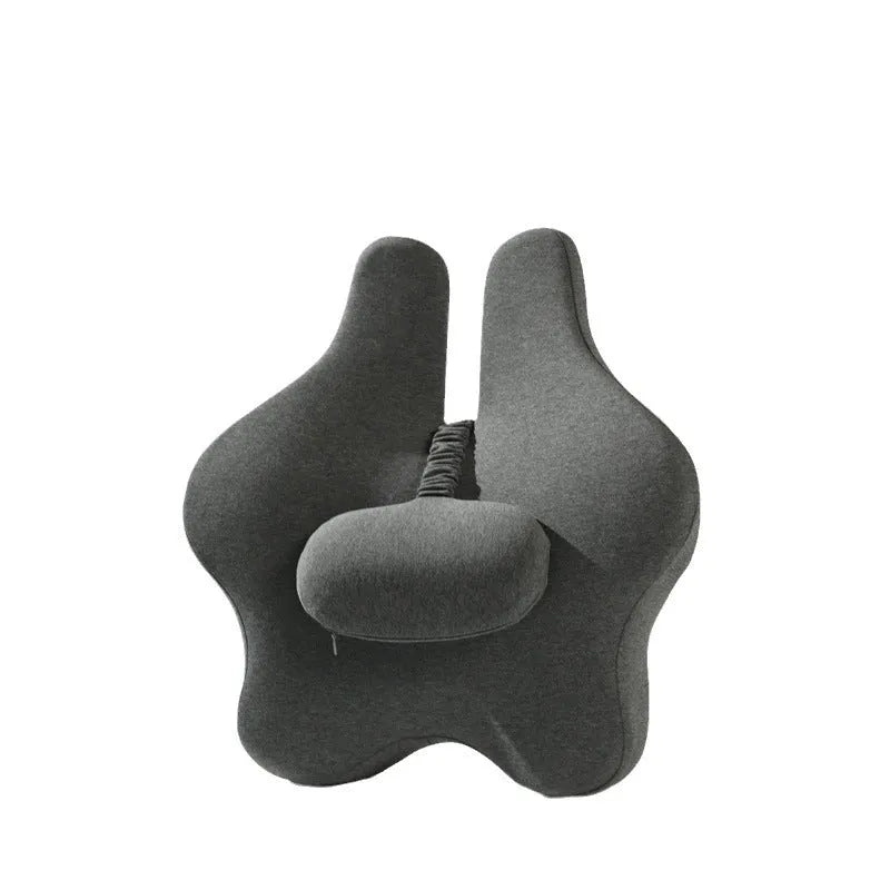 Black memory foam lumbar support cushion for car seat measuring 50cm by 47cm.