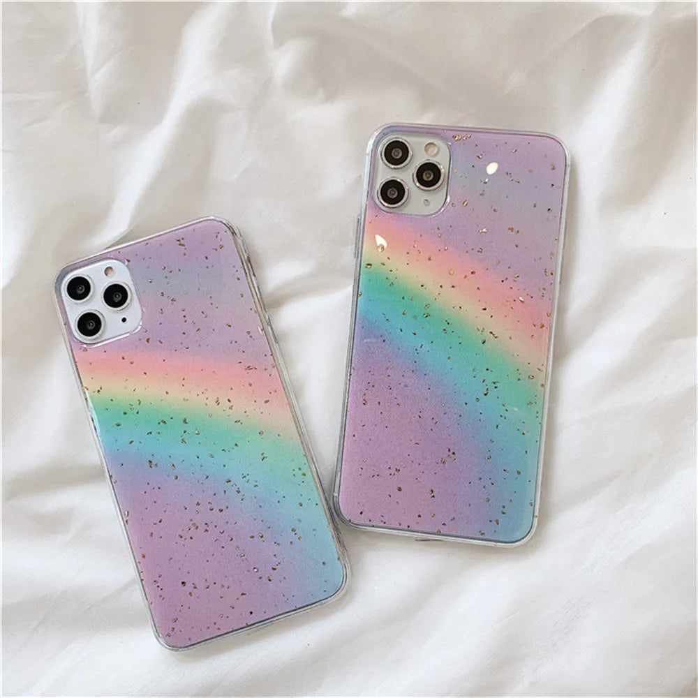 Rainbow gradient iPhone case with stripes in Japanese Korean style