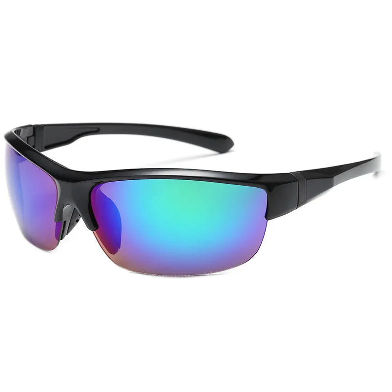 Men's windproof cycling sunglasses with a semi-frameless frame in a Bright Black colour option.