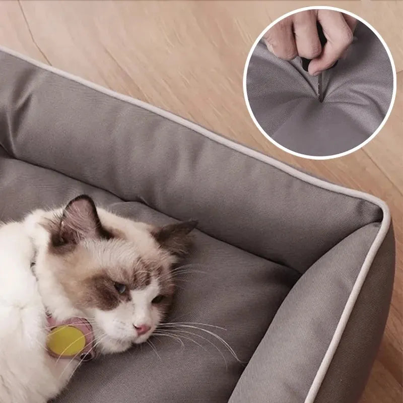 Grey waterproof Oxford cloth dog sofa bed with a high-rebound cushion, shown in a medium size.