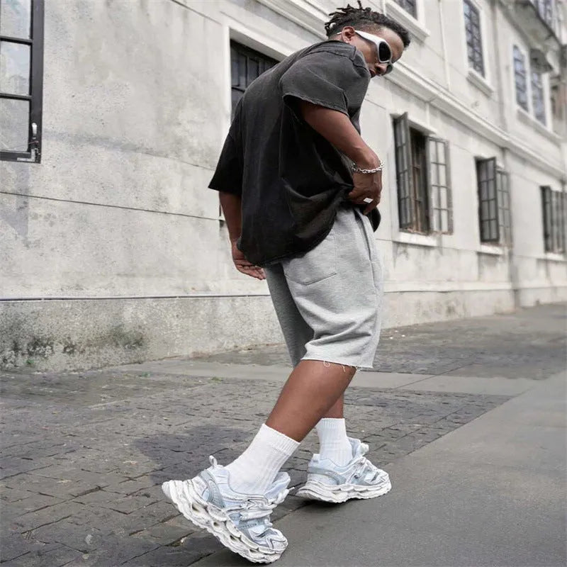 Men's straight-leg hip-hop trousers in polyester available in black, light grey or green colours