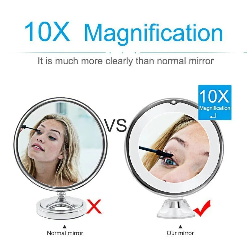 White LED make-up mirror with bright supplement light, 17.5 x 21 cm, plastic body, battery operated
