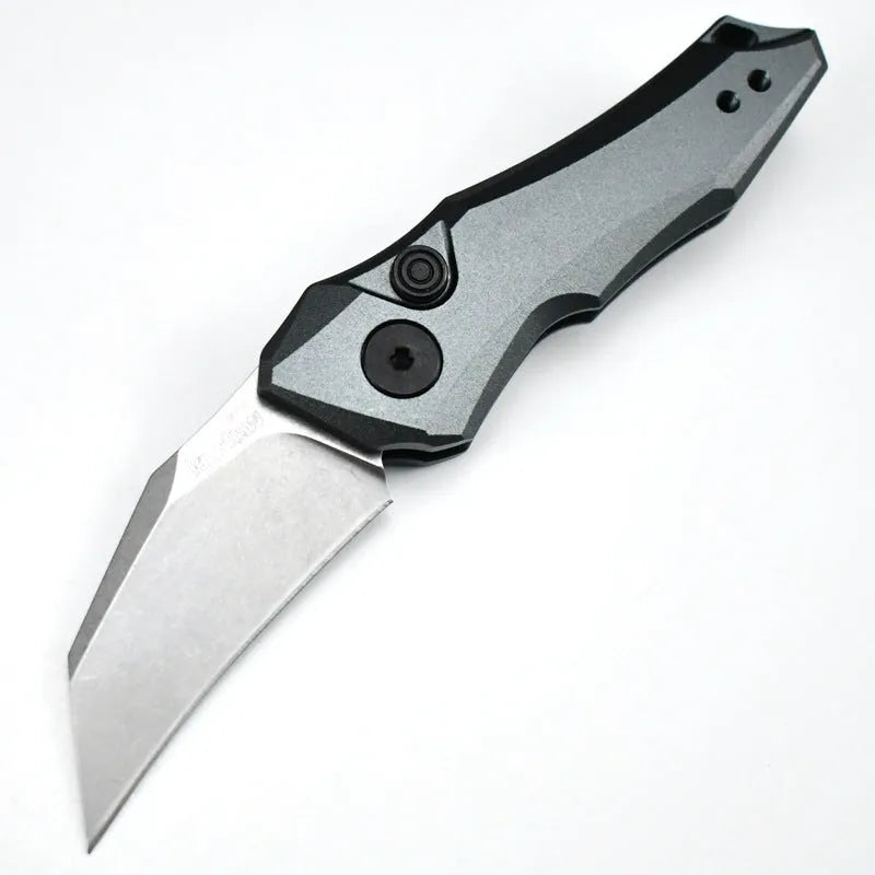 Outdoor folding knife showing black, grey, and green colour options with blade extended
