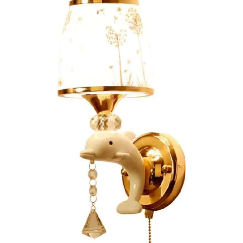 European style wall lamp with glass lampshade measuring 29 by 34 centimetres